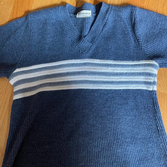 In Charge Vintage Blue and White Striped V-neck sweater Womens S - Picture 5 of 5